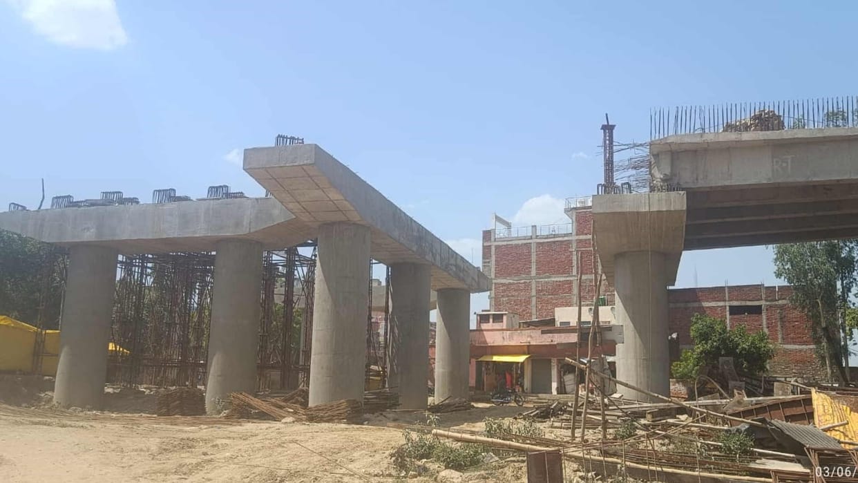 Overbridge construction work on Chaurichaura Mundera Bazar railway crossing