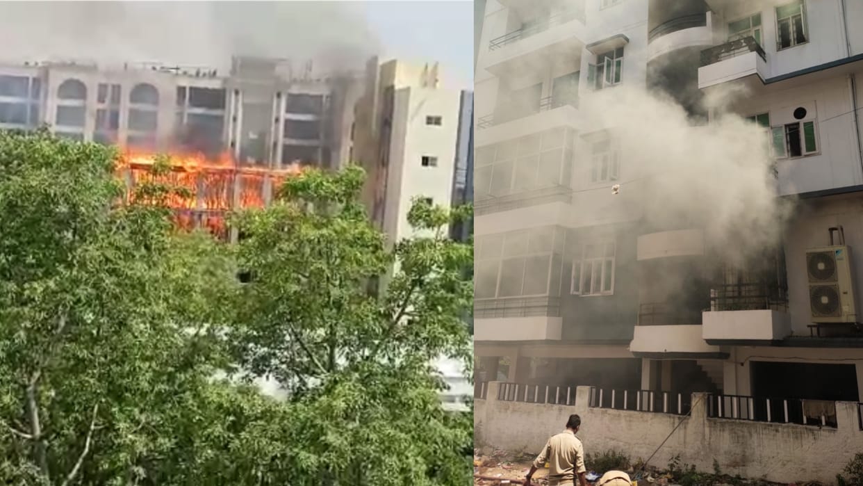 fire in under construction building of KGMU.