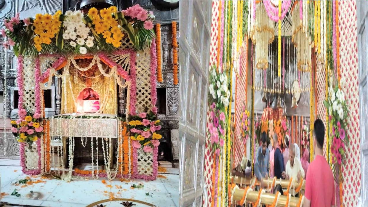 Maa Jwalaji court decorated with country and foreign flowers worth six and a half lakhs