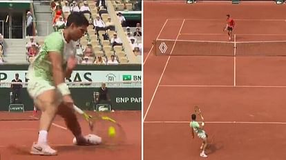 French Open: कार्लोस अल्काराज के इस शॉट को देखकर आई रोजर फेडरर की याद, नोवाक जोकोविच भी हुए हैरान, देखें VIDEO Novak Djokovic and fans In Awe As Carlos Alcaraz Does A Roger Federer in French Open semi final; Watch Video