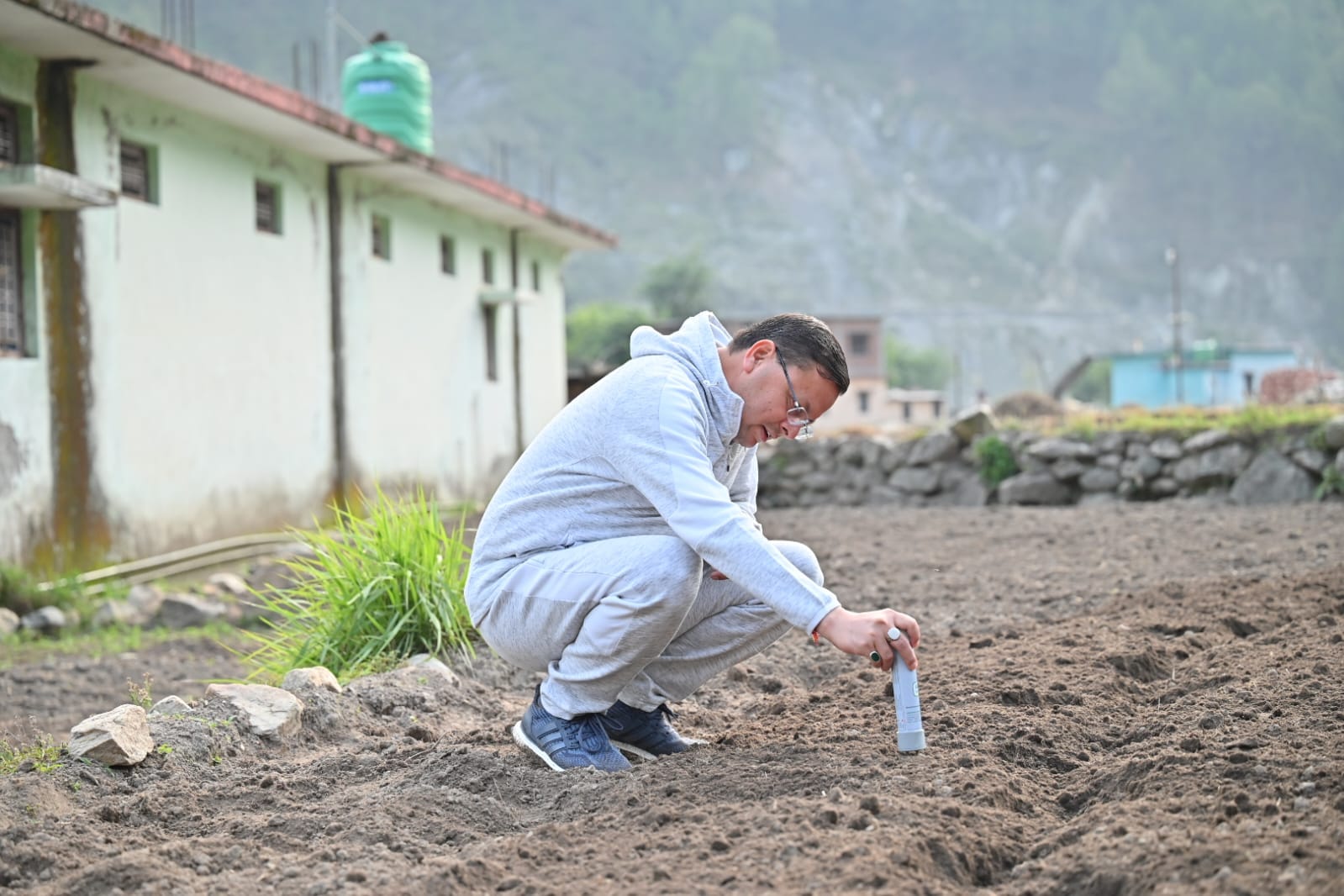 CM Dhami two-day Uttarkashi tour went on morning walk sowed Mandua plowed the fields with power weeder