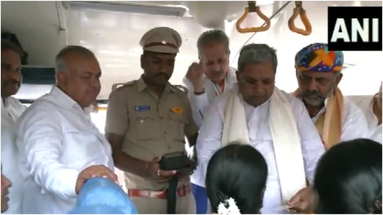 CM Siddaramaiah at the launch of free bus ride scheme for women in Karnataka