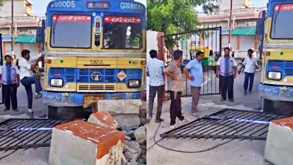 Tanker collided with main gate of Pali Law College