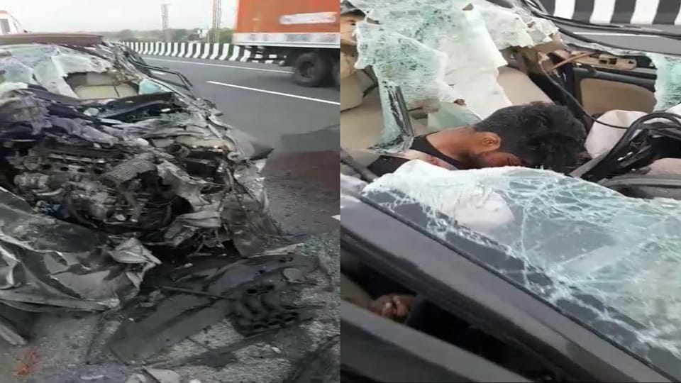 Tragic accident in Narnaul, Honda City car rammed into an unknown vehicle, driver died on spot