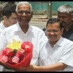 भाकपा नेता डी राजा से मिले मुख्यमंत्री अरविंद केजरीवाल