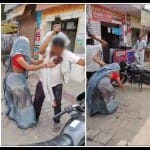 जेठ की पिटाई करती महिला