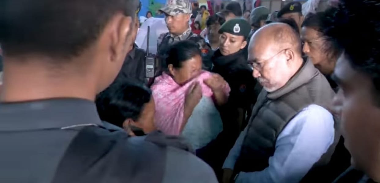 Manipur: Manipur CM visits relief centers, meets displaced people