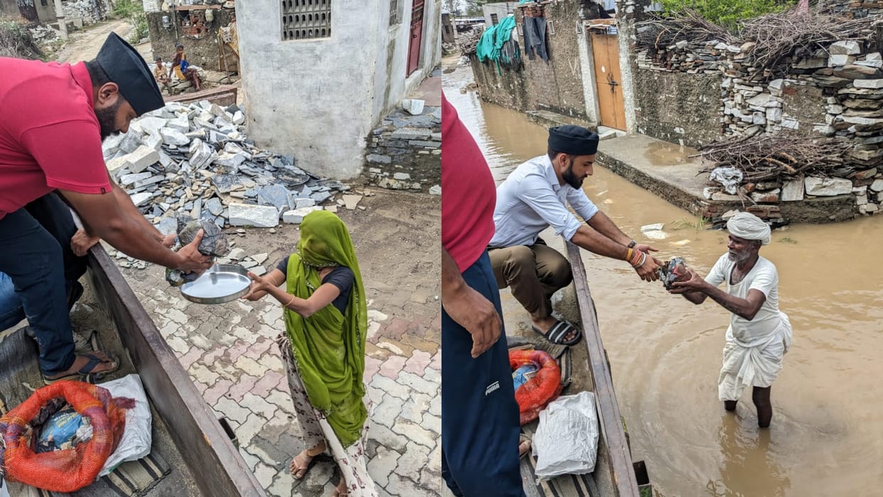 Rajasthan Biporjoy Effect RSS volunteers distributed food packets to flood affected people in Rajsamand