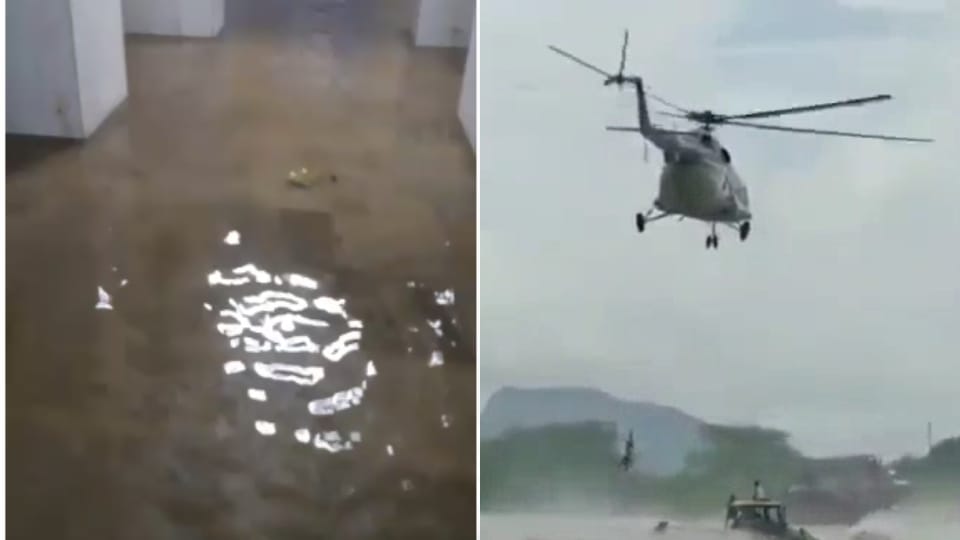 अजमेर अस्पताल की ओपीडी में भरा पानी, इधर सेना ने हेलीकॉप्टर से लोगों को एयरलिफ्ट किया।