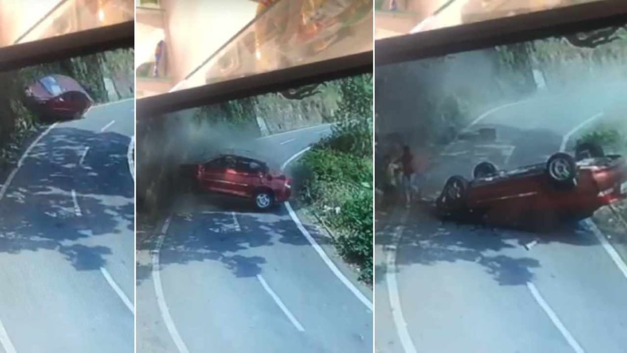 Car overturned on the road in Panchkula  six people injured