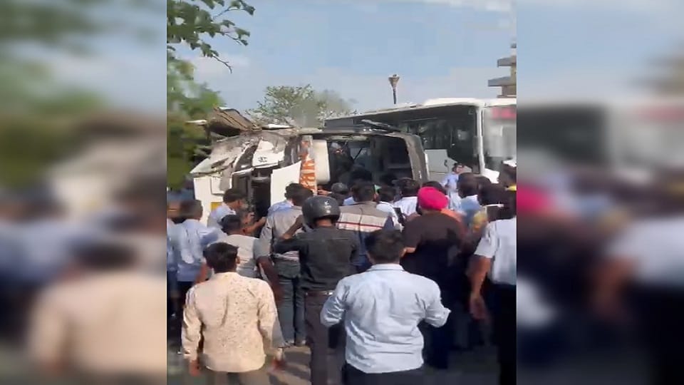 Bus carrying employees of Yamaha company overturned on road people injured