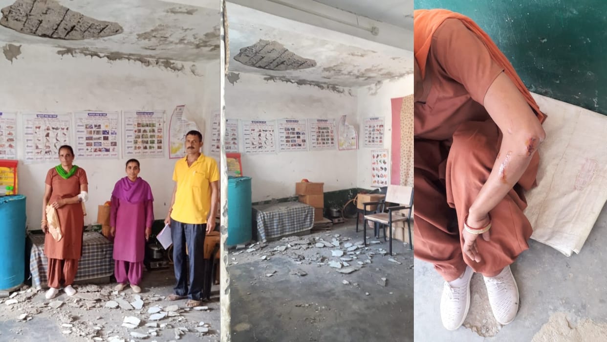 Himachal Mandi News: anganwadi roof collapses Lucky escape 8 children