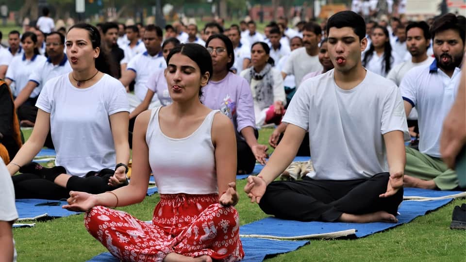 People celebrated International Yoga Day at Delhis India Gate