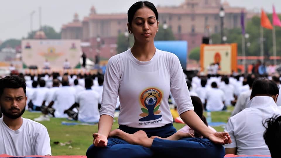 People celebrated International Yoga Day at Delhis India Gate