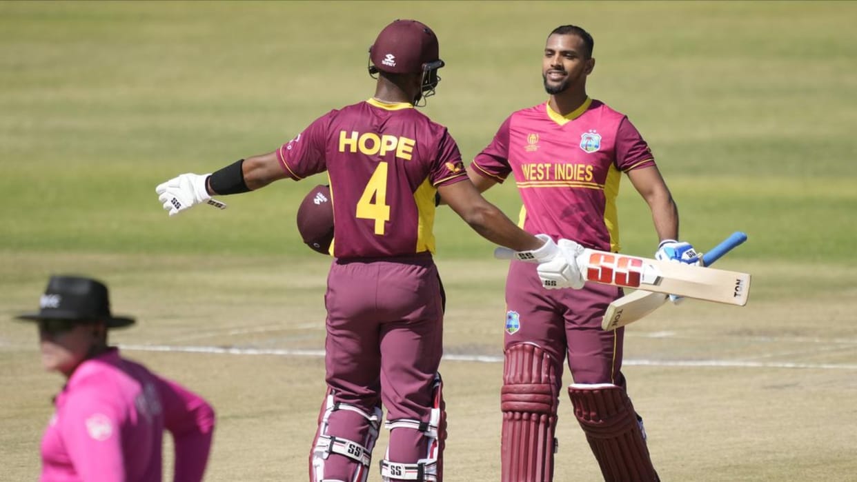 CWC Qualifiers West Indies won by Shai Hope and Nicholas Pooran century beat Nepal to top the points table
