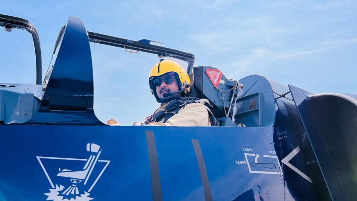MP News Ujjwal Batavia takes flight war jet aircraft flown in Latvia capital Riga Chhindwara
