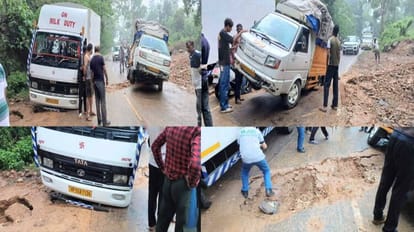 Hamirpur News: सिंचाई योजना की पाइप बिछाने के लिए खोद दिया हाईवे, पौना घंटा फंसे रहे वाहन Shimla-Mataur nh dug for laying pipes of irrigation scheme, vehicles stuck for a quarter of an hour