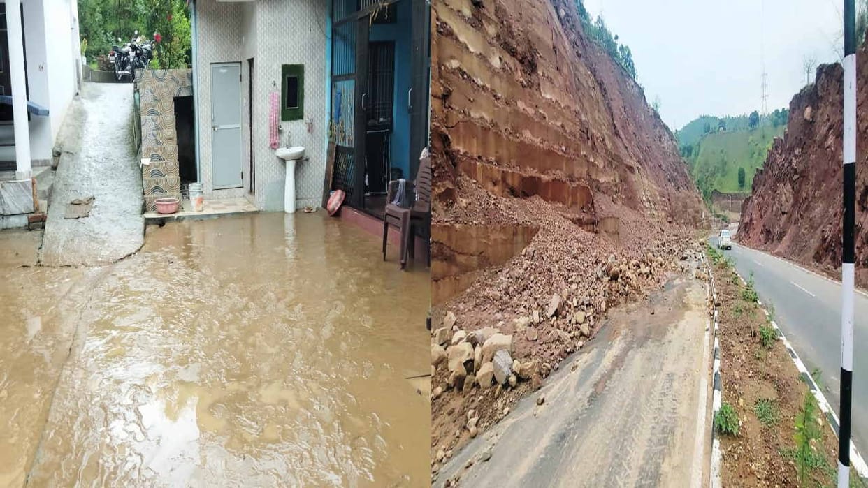 Himachal weather news: landslide on Kiratpur-Nerchowk forelane, traffic one way, water entered houses in Dahar