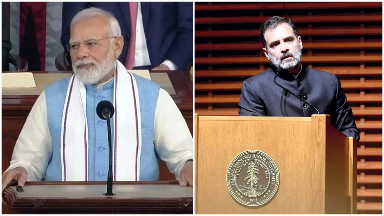 PM modi in usa target rahul gandhi in us congress speech on his remarks on foreign soil