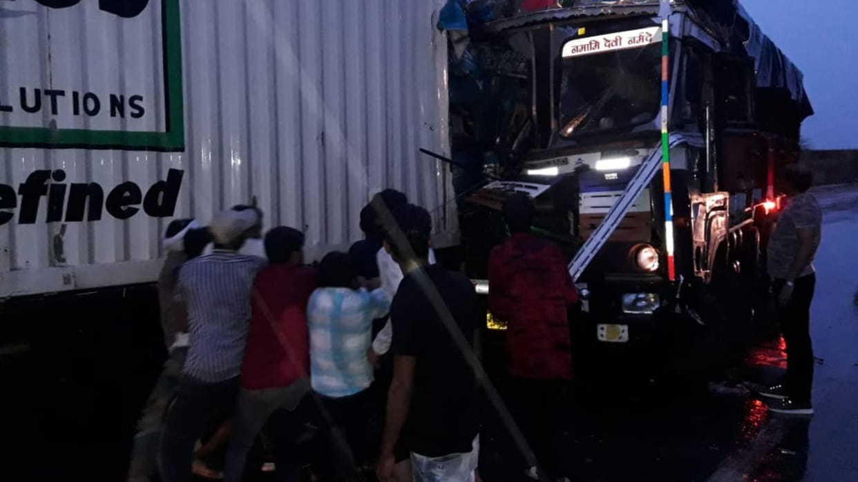 truck driver killed in collision with container in kabirdham