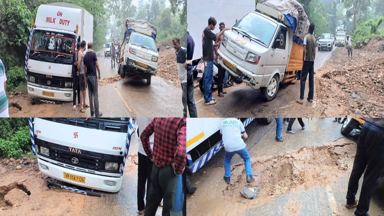 Shimla-Mataur nh dug for laying pipes of irrigation scheme, vehicles stuck for a quarter of an hour