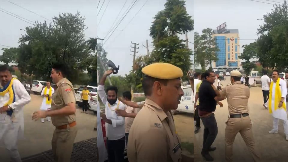 AAP workers show black flags to Union minister Anurag Thakur in Panipat