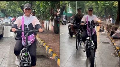 Neha Dhupia: नेहा धूपिया ने उठाया मुंबई के मस्त मौसम का मजा, साइकिल लेकर सड़क पर निकलीं Neha Dhupia enjoying Mumbai weather Actress enjoys some fun cycling in the city Video Goes Viral