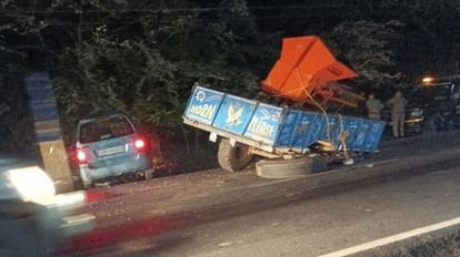Budaun road accident four people died after car collided with trolley on highway