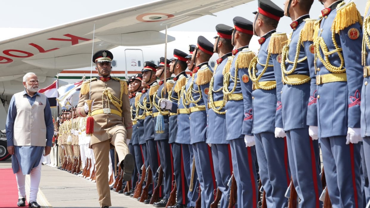 Prime Minister Narendra Modi arrives in Cairo on a two day state visit to Egypt