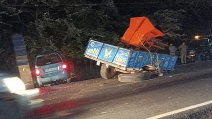 Budaun road accident four people died after car collided with trolley on highway