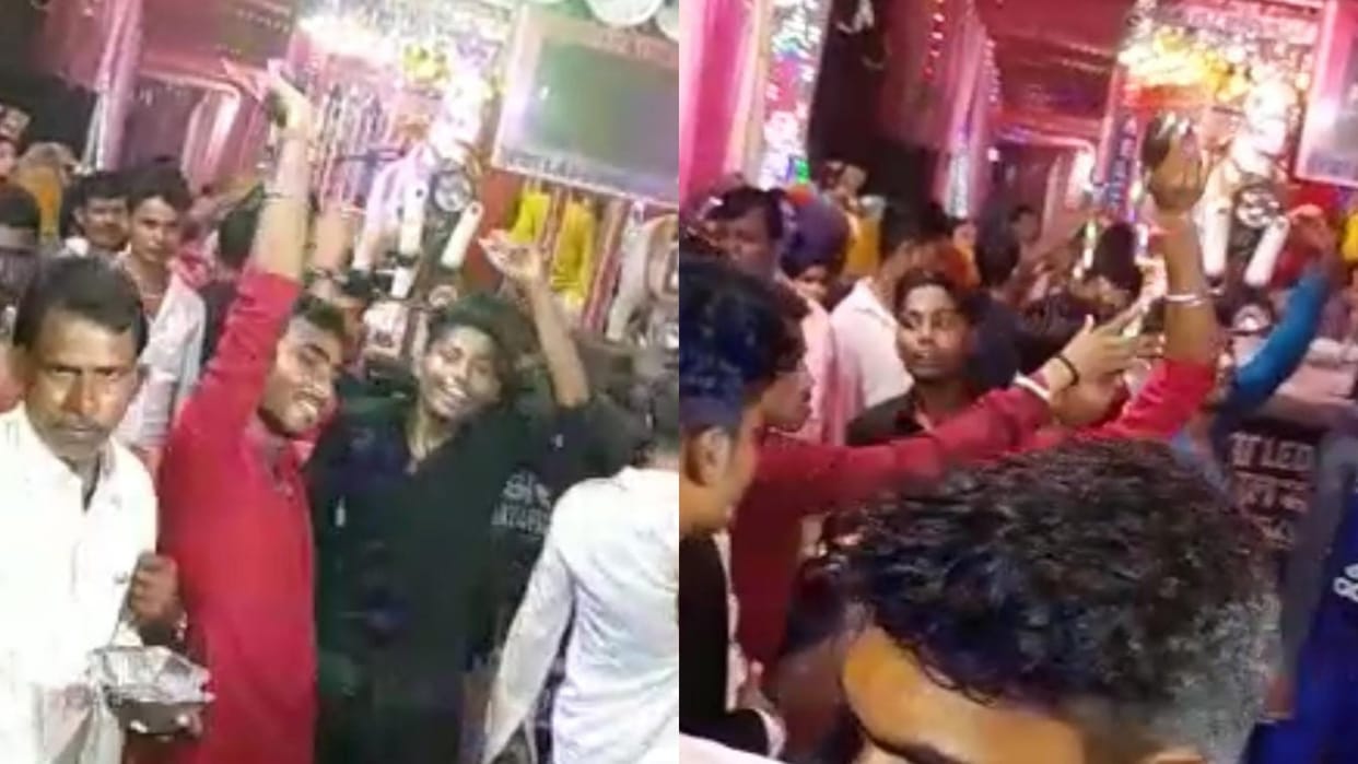 A young man was seen dancing while waving arms at a wedding ceremony in Sitamarhi
