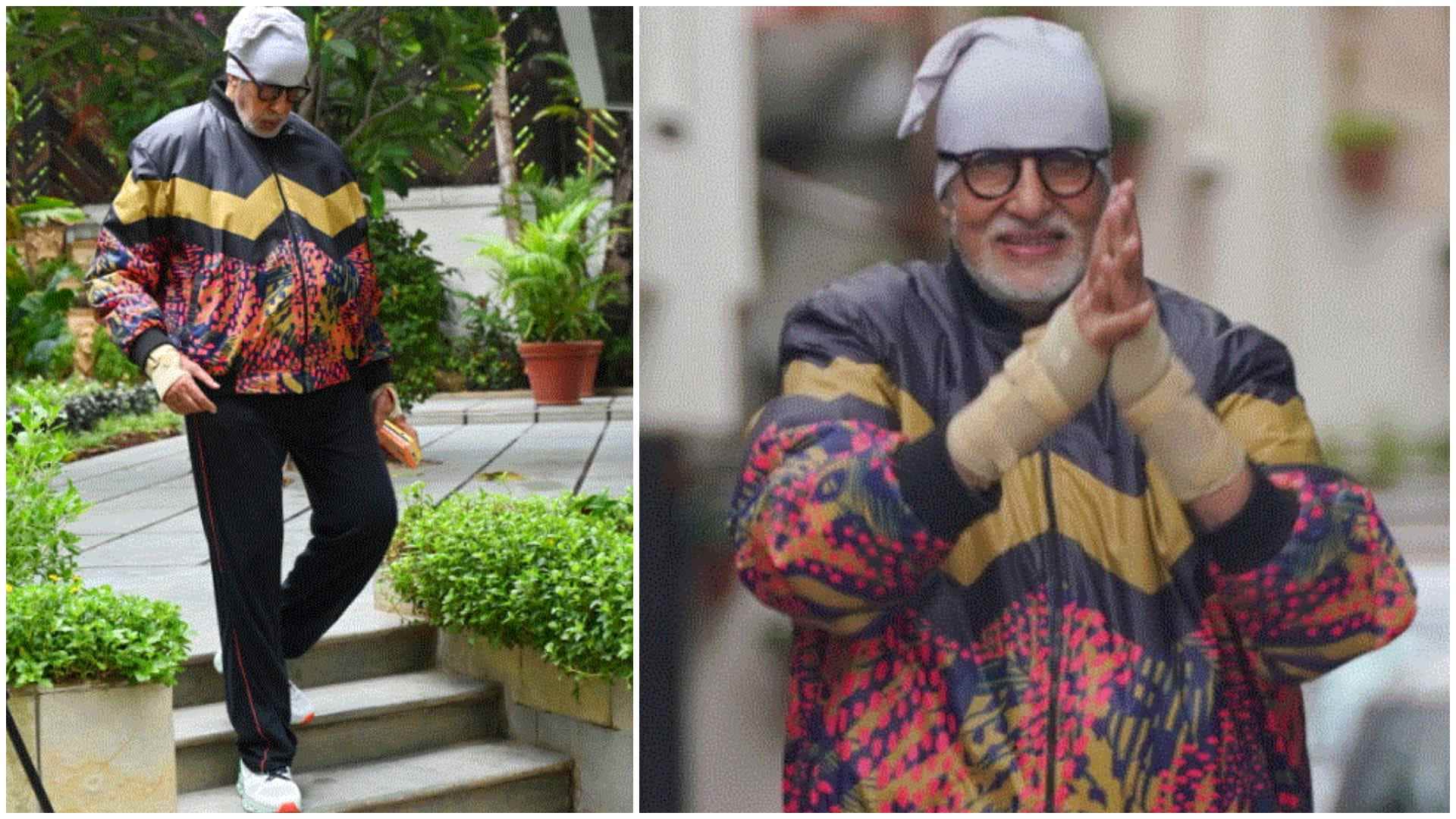 amitabh bachchan fans outside the jalsa big b meets wearing project k hoodie watch video