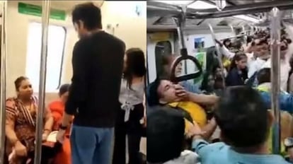 Delhi Metro Video: आंटी ने लगाई कपल की ऐसी क्लास, बोलीं- ज्यादा आग है क्या... तो कहीं चले जमकर लात-घूंसे Delhi Metro Video aunt got angry on couple indecent act