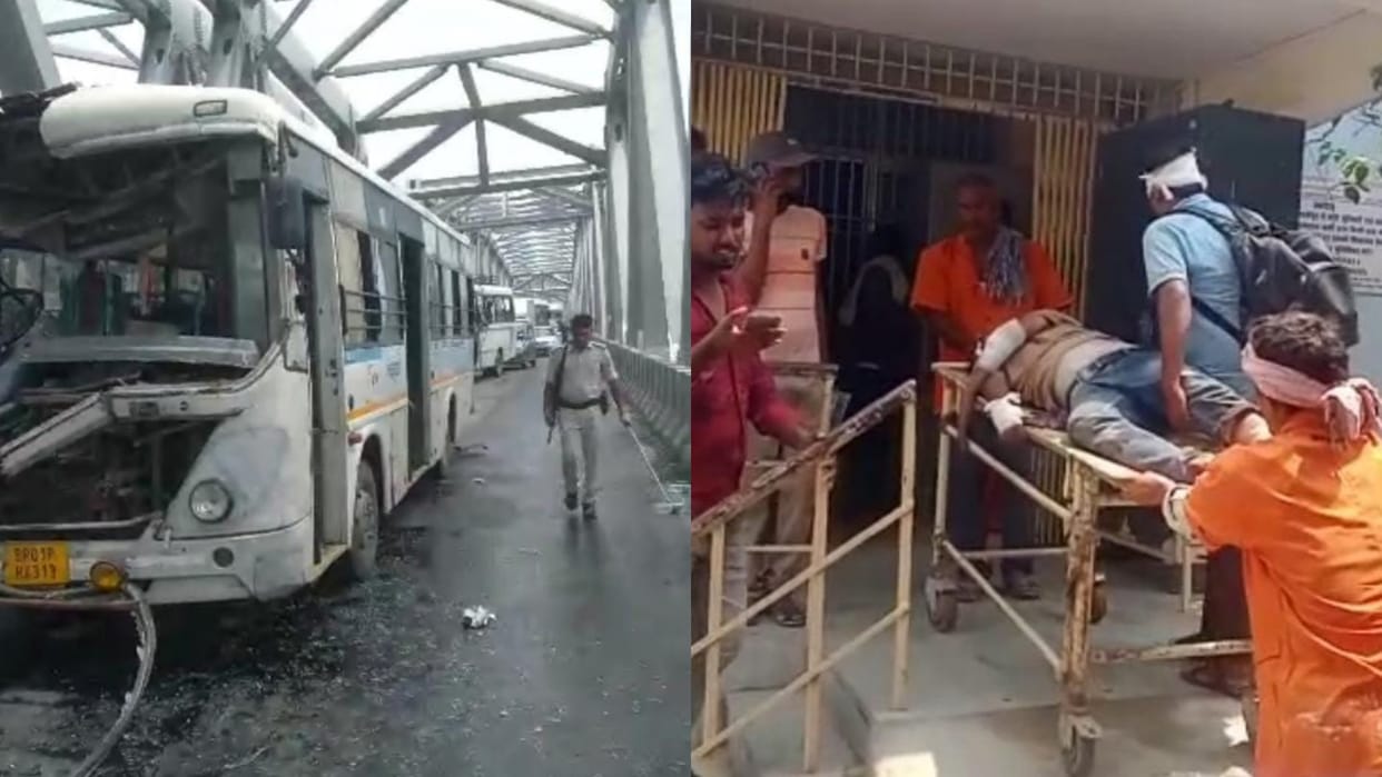 Bus collides with truck on Gandhi Setu in Patna, half a dozen people injured; jammed