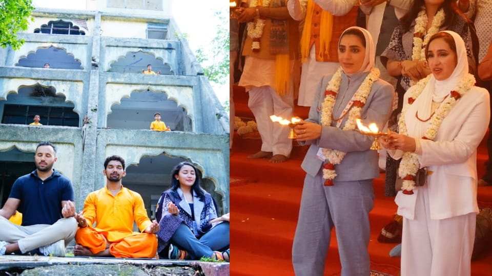 G20 Summit Uttarakhand Foreign guests doing yoga meditation at Beatles Ashram and Ganga Aarti