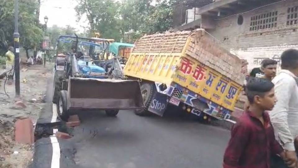 Road built before CM Yogi visit to Mathura caved in at many places