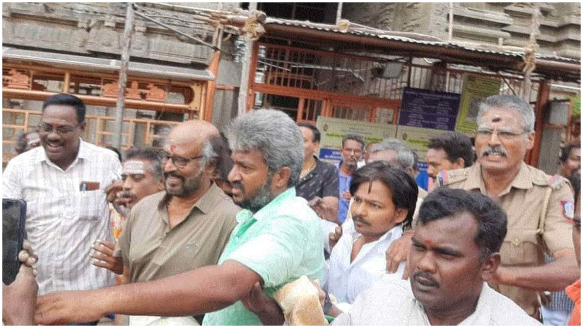 Rajinikanth seeks blessings at Annamalaiyar temple while shooting for daughter Aishwarya film Lal Salaam