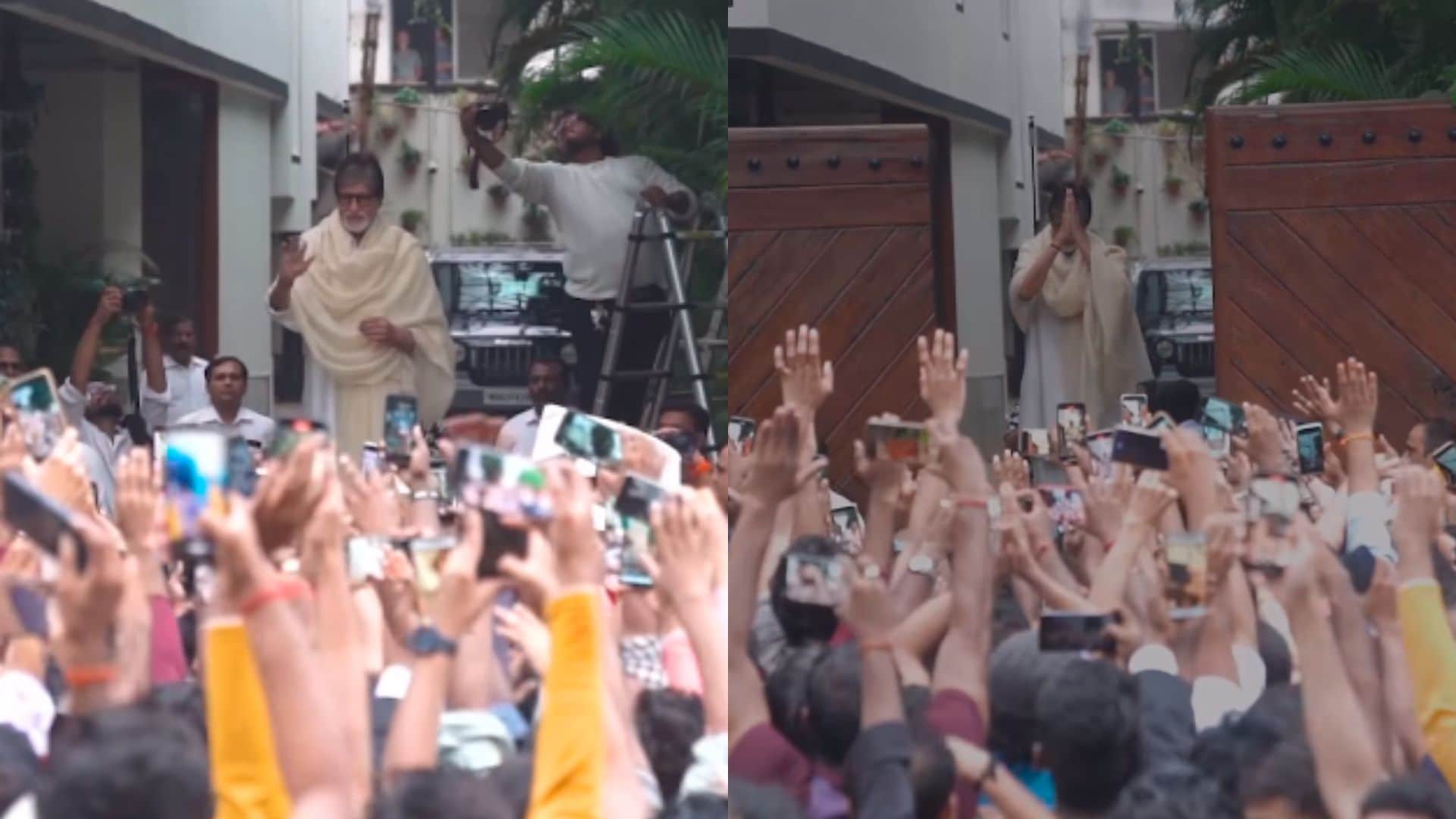 amitabh bachchan fans outside the jalsa big b meets wearing project k hoodie watch video