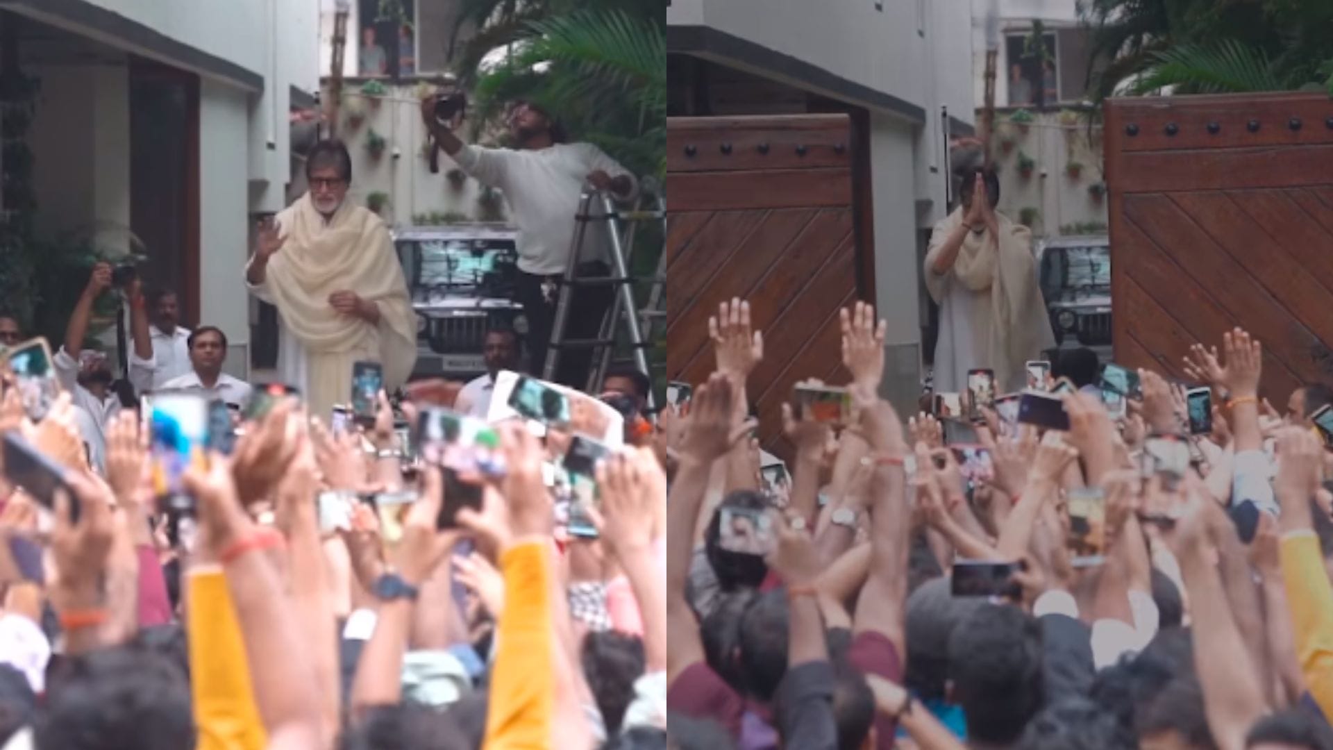 amitabh bachchan fans outside the jalsa big b meets wearing project k hoodie watch video