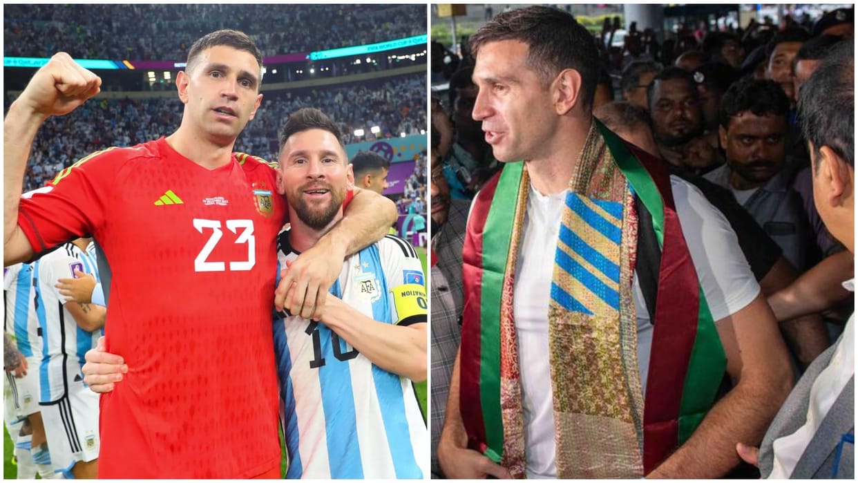 Emiliano Martinez, FIFA World Cup 2022 winner Goalkeeper from Argentina arrives in Kolkata India; Mohun Bagan