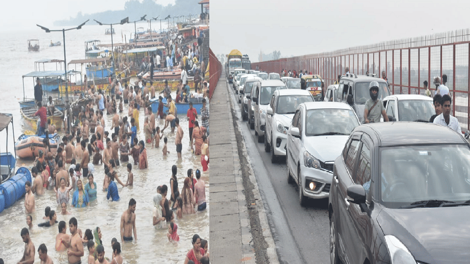 Devotees thronged Brajghat Ganga on Guru Purnima to take bath and during this time there was a long jam on hig