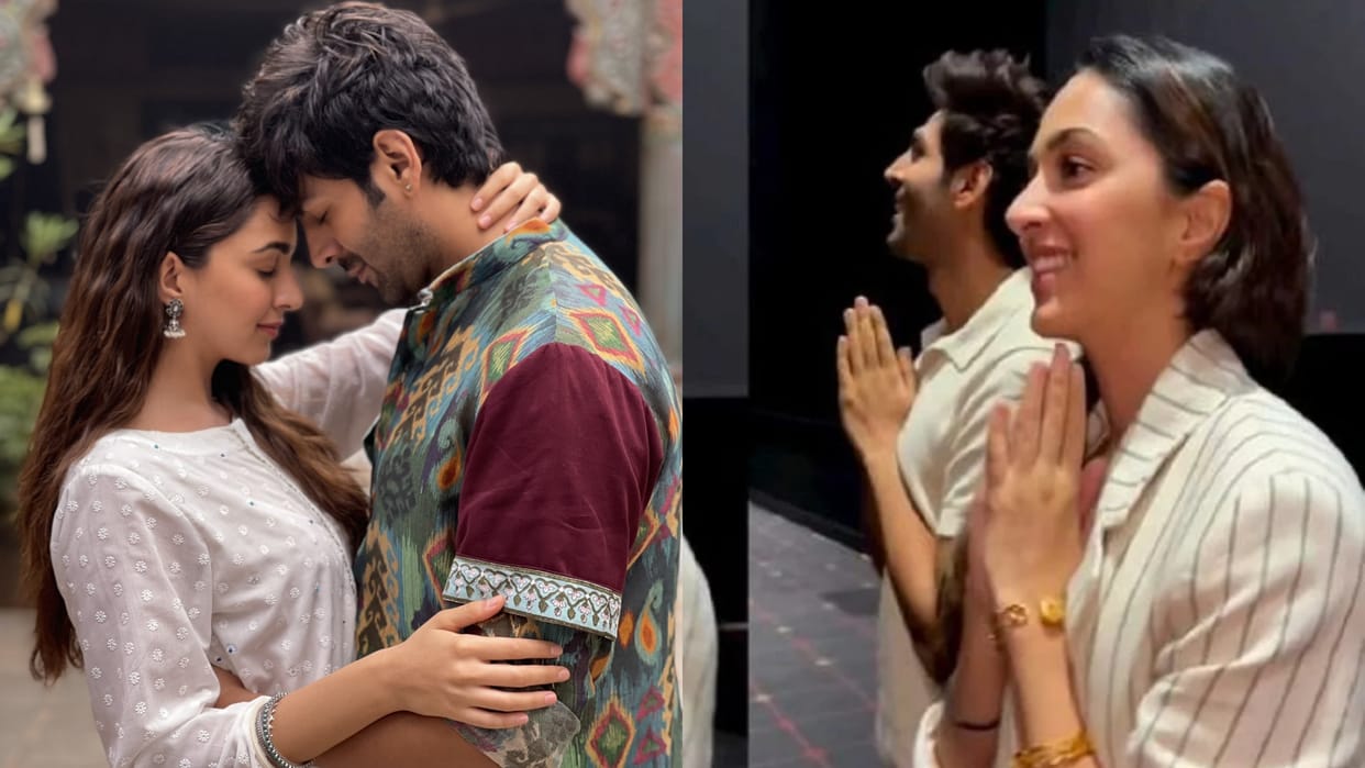 Satyaprem Ki Katha Kartik Aaryan Kiara surprise fans film screening netizens treat them with standing ovation