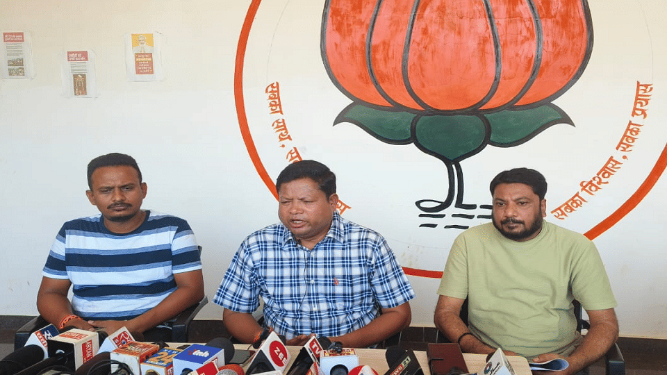 Former minister Mahesh Gagda interacted with journalists at the BJP office
