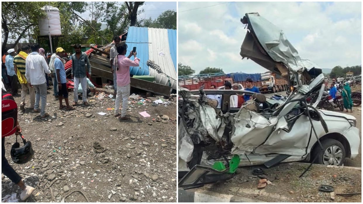 Maharashtra Road Accident : A truck rammed into a hotel after hitting two vehicles, several dead and injured