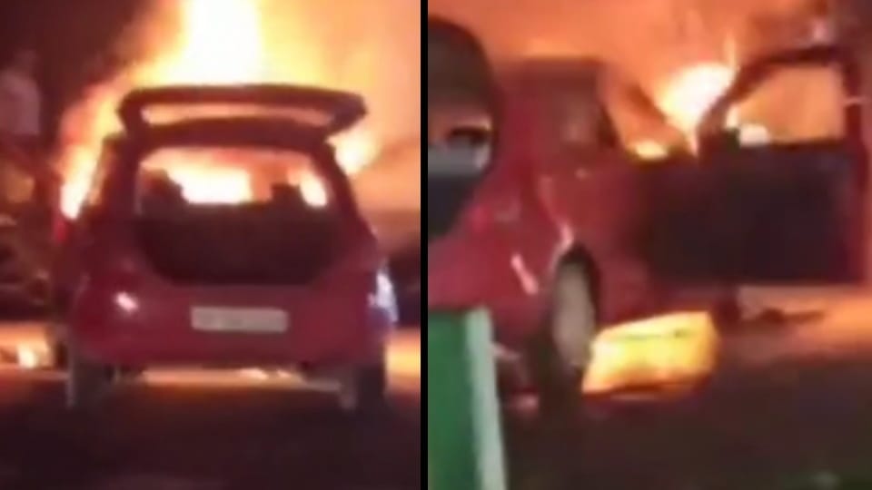 Fire broke out in car near Pal Dhaba in Chandigarh