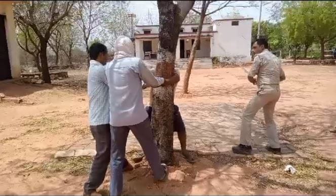 Mirzapur Crime News: Forest worker thrashed man by hugging him to tree, video viral, this is the whole matter