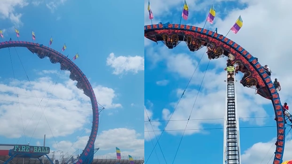 Viral Video: Passengers hang upside down for hours as roller-coaster malfunctions mid air
