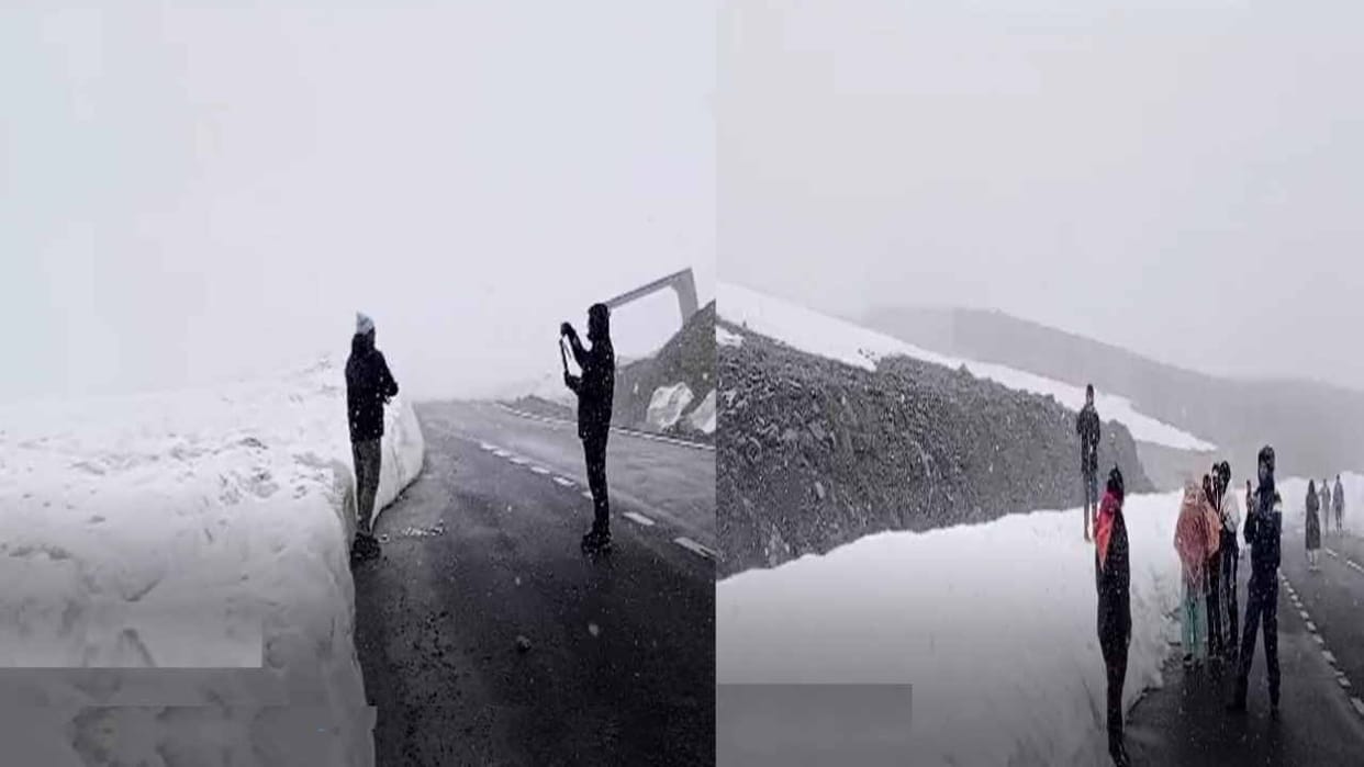 Bus service of Tourism Corporation started for Shinkula Pass, tourists saw snow laden plains between the wings