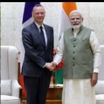 एनएसए अजीत डोभाल, फ्रांसीसी राष्ट्रपति के सलाहकार बोने और पीएम नरेंद्र मोदी।