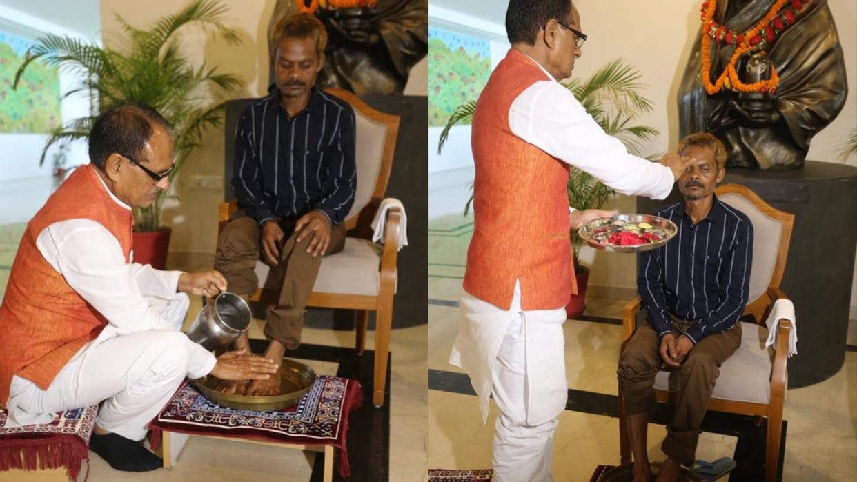 Sidhi Urination Case: Victim Dasmat Rawat Reached MP CM House, Shivraj Washed Feet Honored